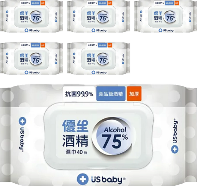 US baby 優生 75%酒精濕巾 超厚型, 1入, 6包
