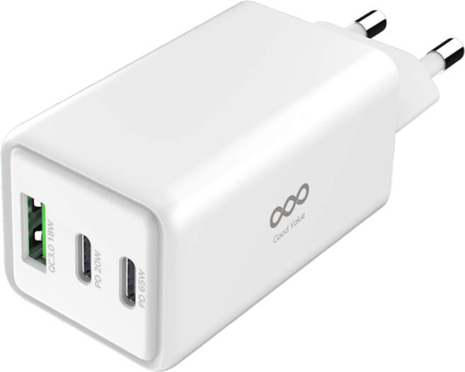 굿밸류 GaN 65W 멀티 3포트 초고속 충전기, 화이트, 1개