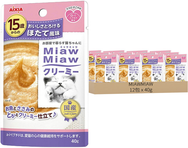 MIAWMIAW 慕斯軟包11號 15歲, 鮪魚+雞肉+扇貝, 40g, 12包