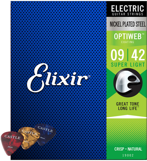 엘릭서 옵티웹 일렉 니켈 플레이트 스트링 슈퍼 라이트 19002 + 캐슬 피크 0.58 3p, 혼합색상, 1개