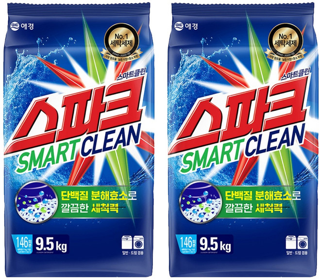 Spark 聰明潔淨洗衣粉補充裝, 9.5kg, 2包