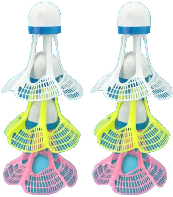 마샤투 바람 저항 스피드 배드민턴 셔틀콕, 화이트 + 옐로우 + 핑크, 6개입, 1세트