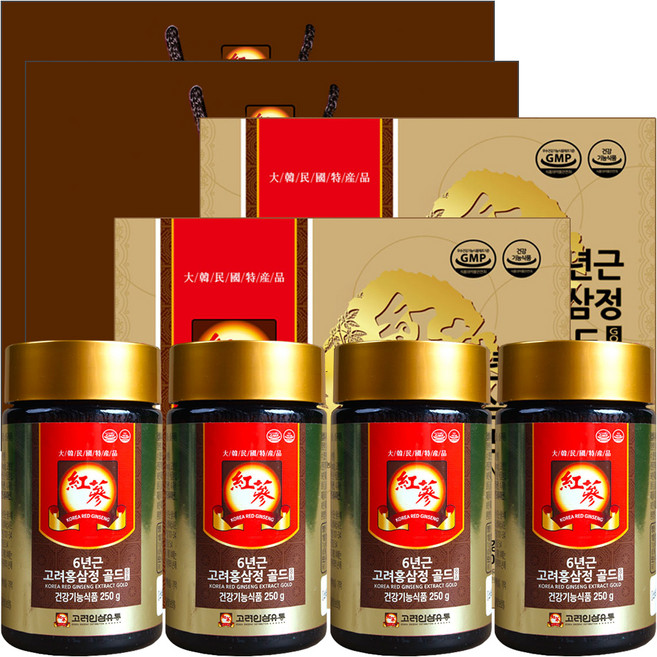 고려인삼유통 6년근 고려홍삼정 골드 + 쇼핑백, 500g, 2개