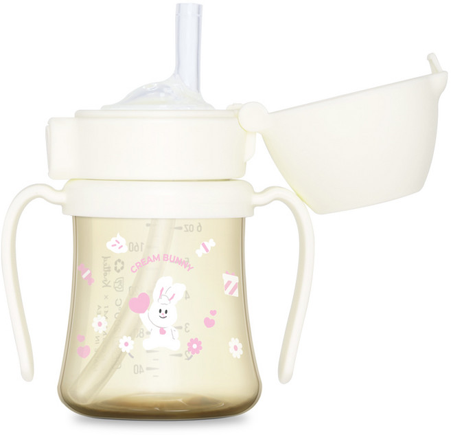그로미미 노티드 PPSU 유아용 빨대컵 1단계, 200ml, 1개, 크림 버니