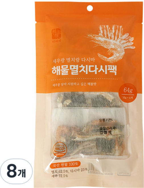 석하 멸치랑새우랑다시마 해물멸치다시팩 미니, 64g, 2개