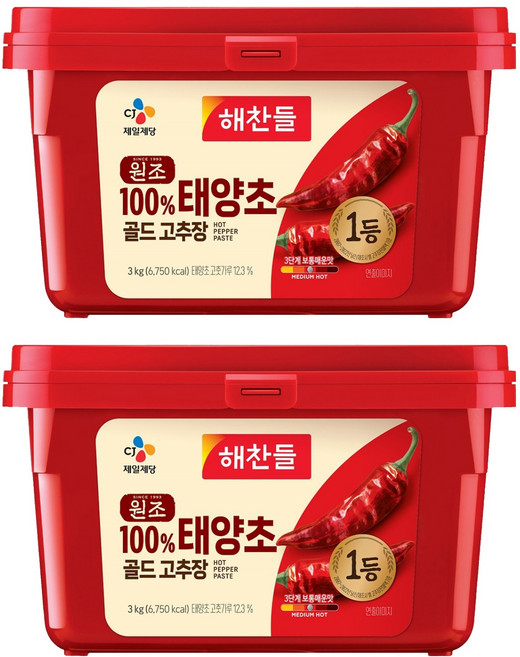 해찬들 태양초 골드 고추장, 3kg, 2개