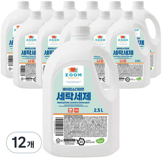 줌 베이직 베이킹소다 담은 액체 세탁세제, 2.5L, 12개