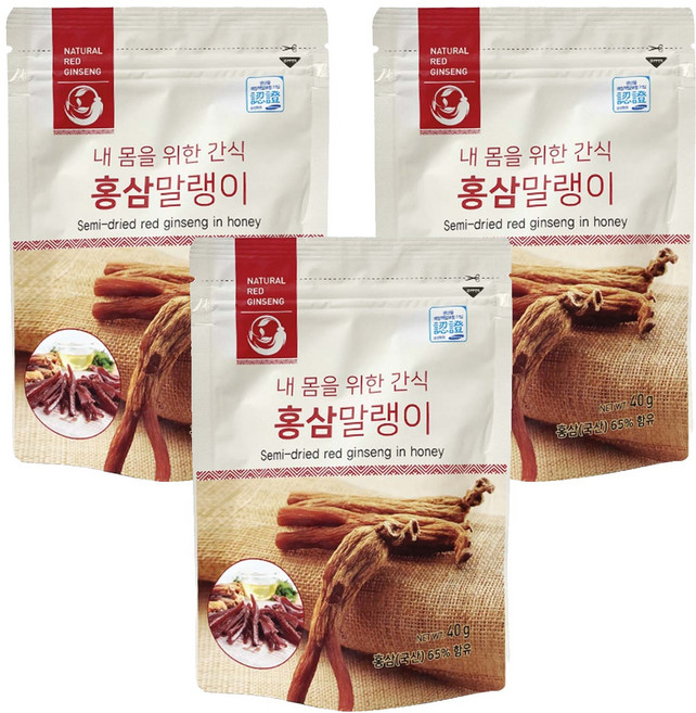 振興高麗人蔘 韓國高麗蜂蜜紅蔘條 健康零食輕巧小包裝, 40g, 3包