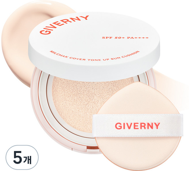 지베르니 밀착 커버 톤업 선쿠션 클리어베이지 SPF50+ PA++++, 12g, 5개