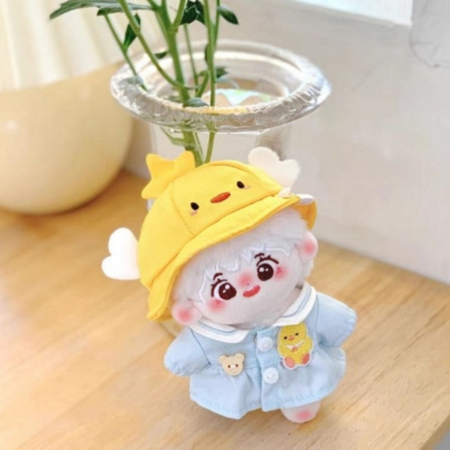 모카돌 솜인형옷 동물모자 + 의상 세트, 10cm, 옐로우(모자) + 블루(의상), 1세트