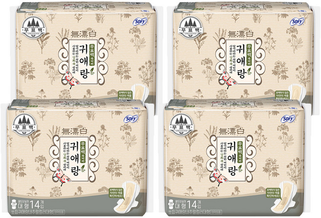 쏘피 귀애랑 생리대 날개형, 대형, 14개입, 4개