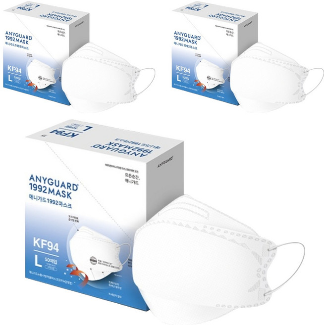 애니가드 뉴황사 방역용 마스크 대형 KF94, 50개입, 3개, 화이트