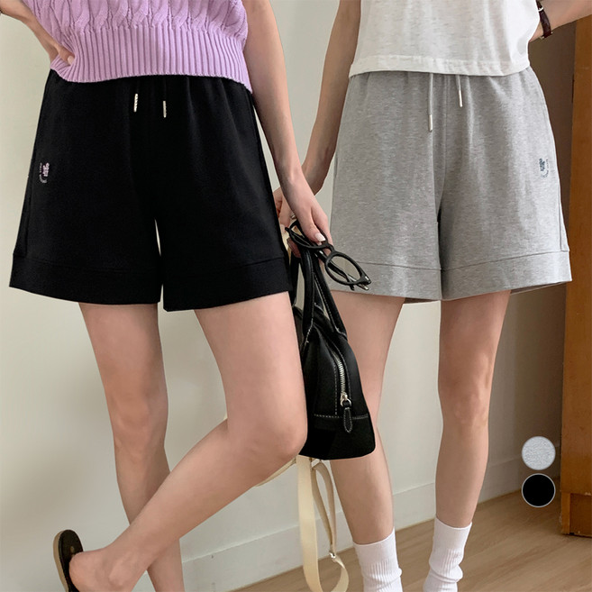 afinar 女款刺繡Logo寬鬆基本款運動短褲2件組