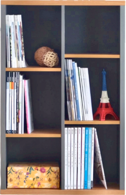 EASYHOME 格瑞思 六格厚板收納系統櫃 2068, 灰黑布紋 + 原木色