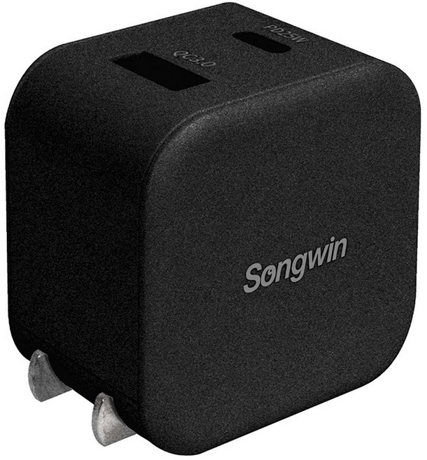 Songwin 尚之宇 超迷你折疊雙孔充電器 ACD12 25W, 黑色, 1個