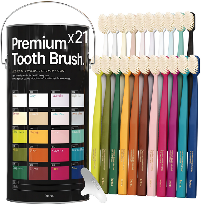 헤트라스 파스텔 프리미엄 스케일링 이중 미세 탄력모 칫솔 + 칫솔캡, 21개입, 1세트