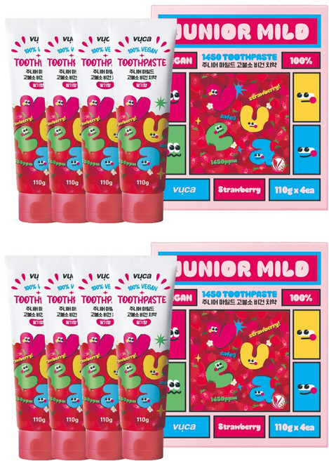 뷰카 주니어 마일드 고불소 구취케어 비건 어린이 치약 딸기향, 110g, 8개