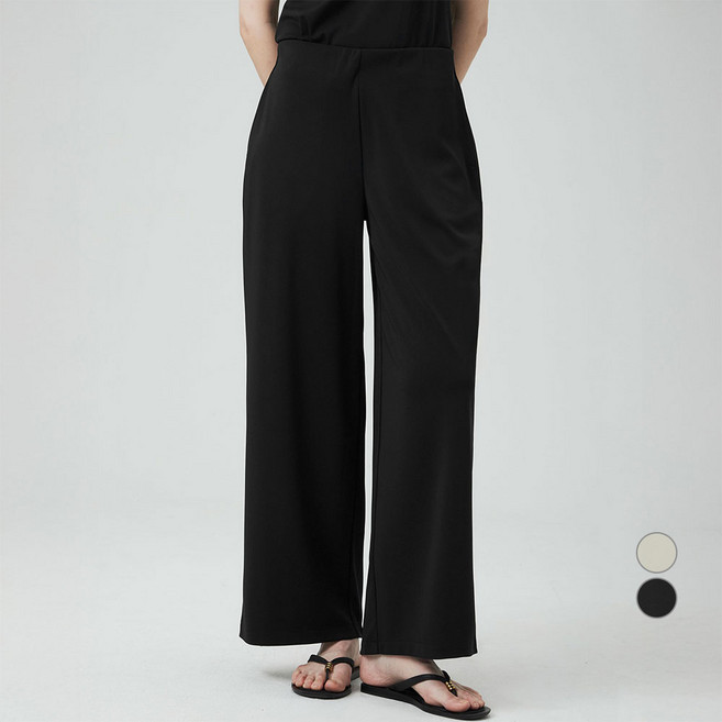 ELLEPARIS 여성용 크레이프저지 와이드 밴딩 컴포트 팬츠