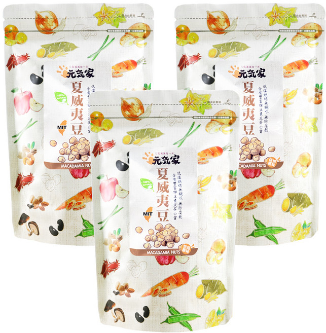 元氣家 烘焙原味夏威夷豆, 200g, 3包