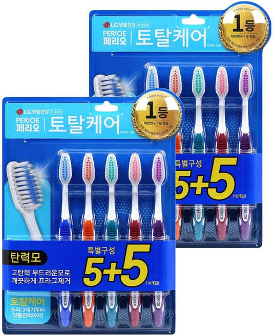 페리오 토탈케어 탄력모 칫솔, 10개입, 2개