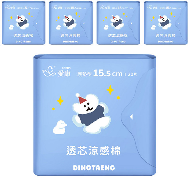 icon 愛康 透芯涼感棉護墊 DINOTAENG特別款, 15.5cm, 20片, 5包, 15.5cm