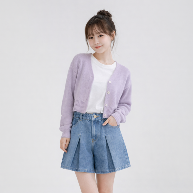 로시앤로우 주니어 여아용 A라인 밴딩 데님 치마바지 SK010