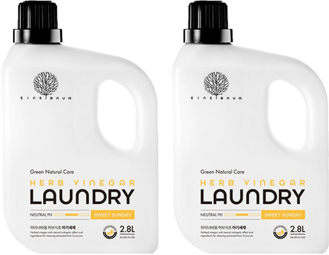 아이너바움 허브식초 아기 세제 스윗선데이, 2.8L, 2개