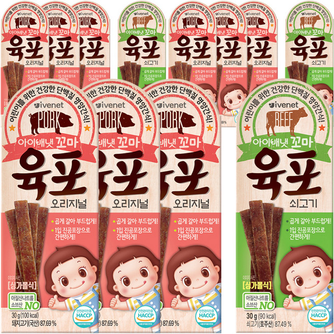 아이배냇 꼬마 육포 오리지널 3p + 쇠고기1p, 돈육 + 쇠고기 혼합맛, 3세트