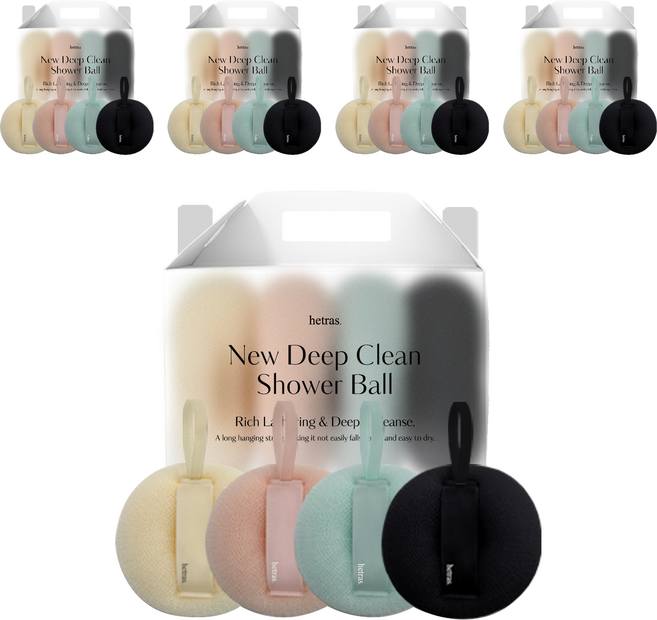 hetras. 深層清潔沐浴球組, 奶油黃色+粉色+藍色+黑色, 5組, 1組