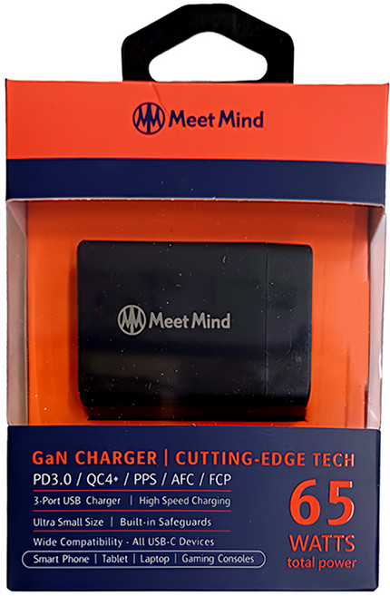 Meet Mind 氮化鎵超快速充電器 GAN05-65W 64 x 29.5 x 41.4mm 104g, 黑色, 1個