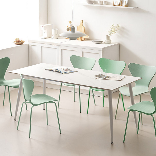 릴리안 포세린 통 세라믹 화이트 식탁 테이블 1800 + L83 의자6p 세트 방문설치, 모던마블(식탁), 민트(의자), 6인용