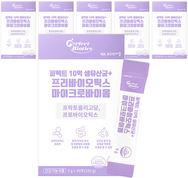 퍼펙트바이오틱스 퍼펙트 10억 생유산균 프리바이오틱스 마이크로바이옴, 150g, 6개