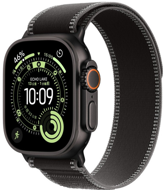 Apple 2025 Apple Watch Ultra3 黑色鈦金屬 + S/M黑色配木炭色越野錶環, 49mm, 黑色 + 木炭色, GPS + 行動網路