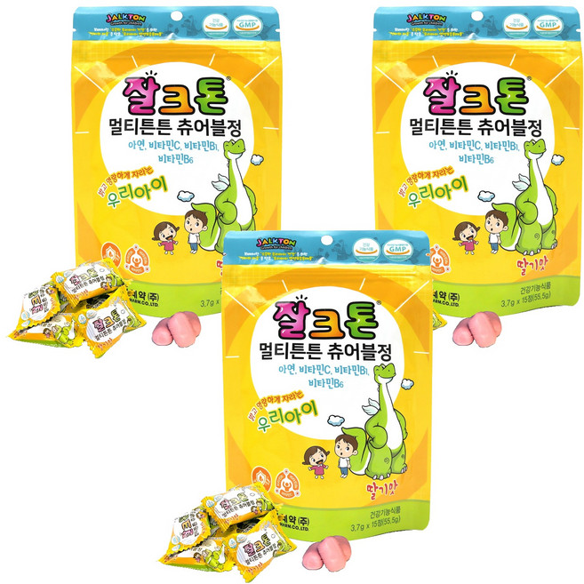 조아제약 잘크톤 멀티튼튼 츄어블정 딸기맛 55.5g, 15정, 3개