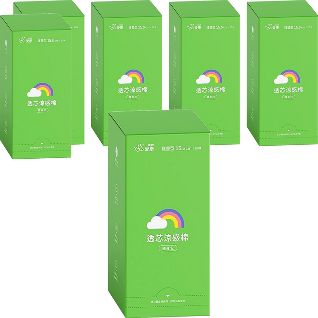 icon 愛康 透芯涼感衛生棉 隨身包, 護墊型 15.5cm, 60片, 6盒