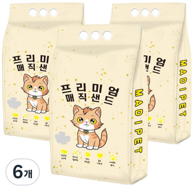 메디펫 고양이 매직 프리미엄 두부 모래, 10L, 6개, 무향