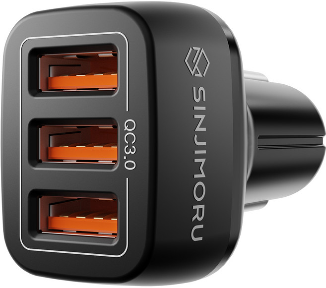 신지모루 54W 트리플 차량용 고속 충전기 QC3.0, CCR_3PRT_3QC_BK_SJM, 블랙