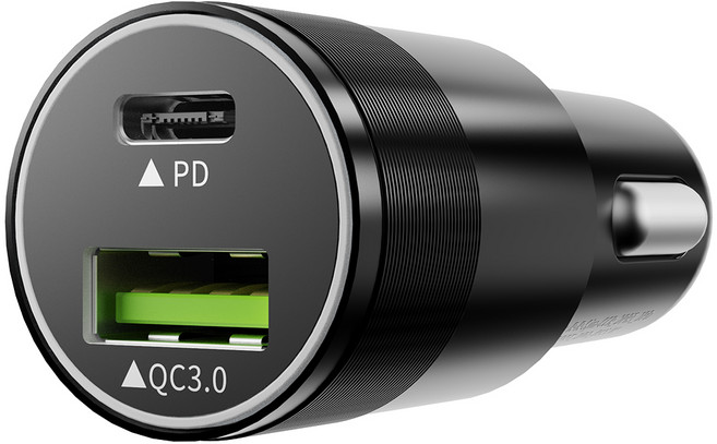 신지모루 51W 퀄컴 듀얼포트 PPS PD 3.0 차량용 시거잭 초고속 충전기, CCR_1PD, 블랙