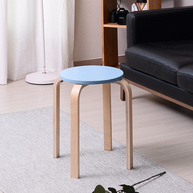 플레인 원목 벤딩 스툴, 스카이블루, 1개