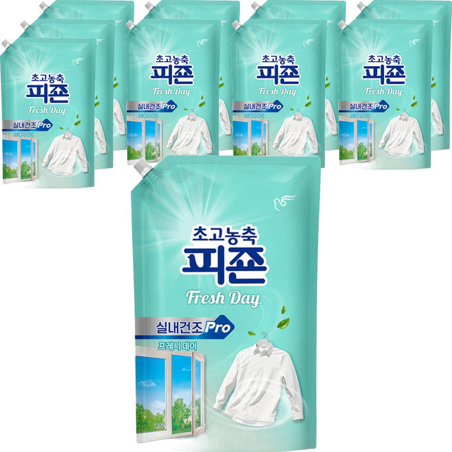 피죤 실내건조 프로 초고농축 섬유유연제 프레시데이 리필, 8개, 1.7L