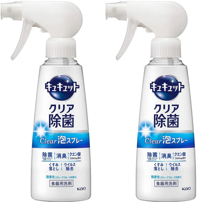 Kao 花王 Cucute 珂珂透 Cucute CLEAR 泡沫餐廚具洗碗精 葡萄柚香, 280ml, 2瓶