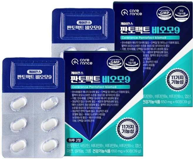 케어란스 판토팩트 비오모 9 컴플렉스 영양제 3.9g, 2개, 6정 - 쿠팡
