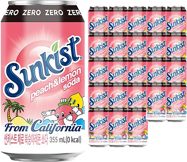 광동제약 썬키스트 제로 복숭아레몬 소다, 355ml, 24개