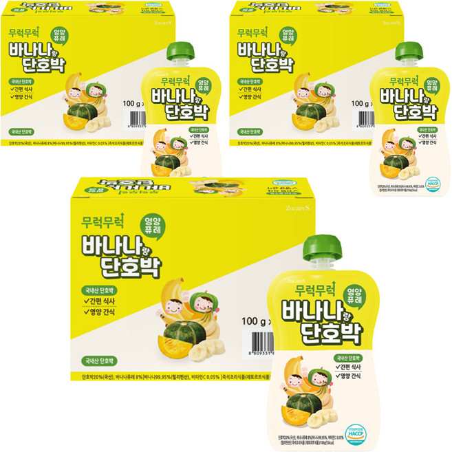 이유케어스 유아용 무럭무럭 과일퓨레 7p, 혼합맛(바나나/단호박), 3개, 700g