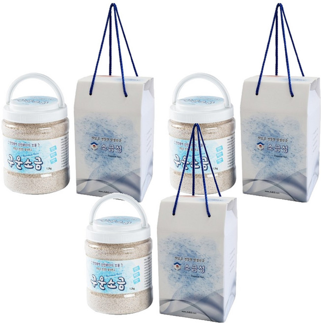 소금성 구운소금 굵은입자, 1.2kg, 3개
