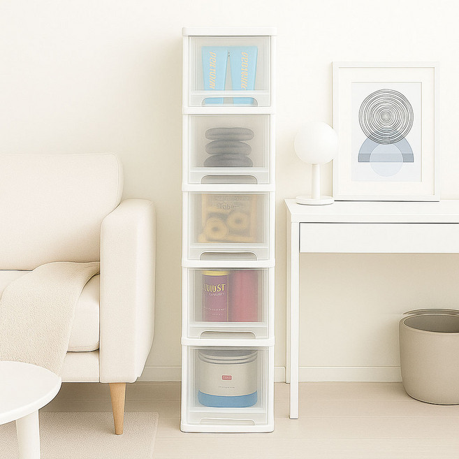 보노하우스 5단 슬림 서랍장, 투명