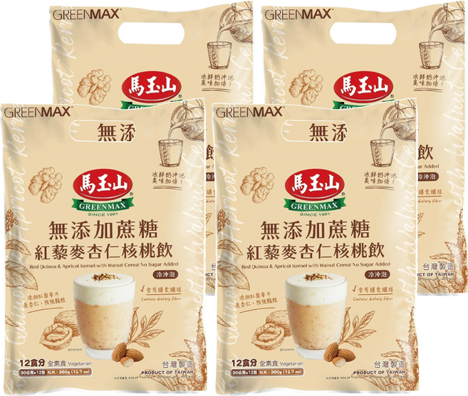 馬玉山 無添加蔗糖紅藜麥杏仁核桃飲, 30g, 12包, 4袋