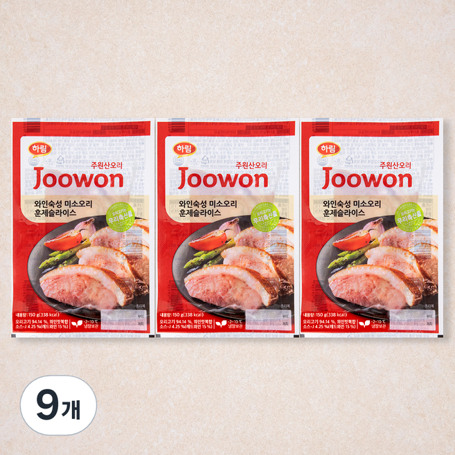 주원산오리 와인숙성 미소오리 훈제슬라이스, 150g, 9개