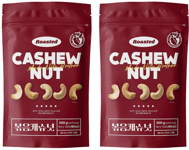 너츠브라더 볶음캐슈넛, 500g, 2개