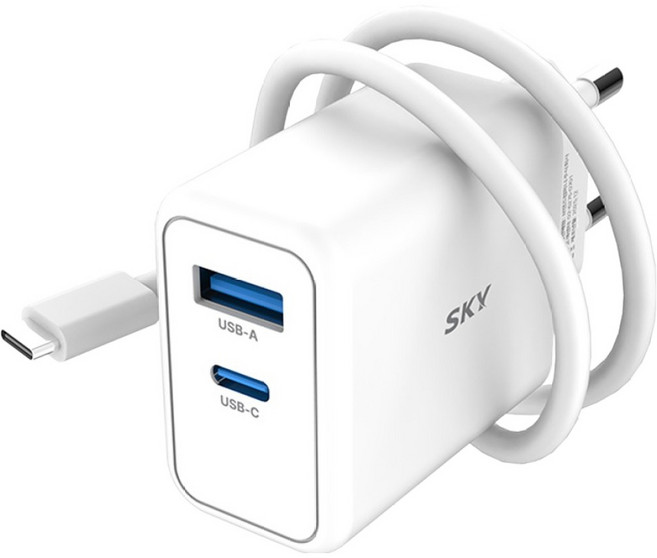 SKY 필 GaN 25W 초고속 충전기 + USB C to C 40W 충전 케이블, 화이트, 1세트